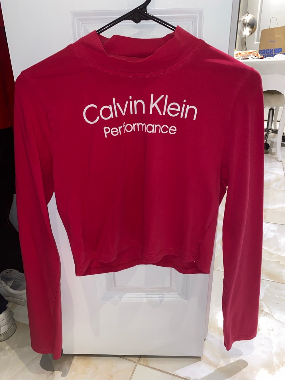 Calvin Klein Fuschia Pink Long Sleeve Performance Tee with White Logo